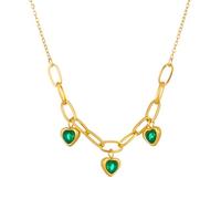 HETICA Gold Heart Charm Necklace for Women Chunky Gold Necklace Green Zirconia Stainless Steel Necklace Fashion Women's Collar Chain Gift, Stainless Steel, Cubic Zirconia
