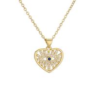 HETICA Gold Heart Evil Eye Necklace, Cubic Zirconia Heart Pendant Nacklaces Jewelry Gifts for Women, Brass, Cubic Zirconia