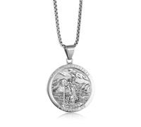 HETICA Saint Christopher Pendant Necklace, Stainless Steel Catholic Amulet Medal Protection Religious Amulet Jewelry for Men Women, Stainless Steel, No Gemstone