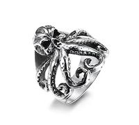HETIMXIA Aquatic Octopus Rings for men Skull rings Pirate style Animal Rings Biker 316 Stainless Steel Men's Ring Iced Out Jewelry Punk Ring Hip Hop Cocktail Party mens fashion rings, 8 UK, Metal, No