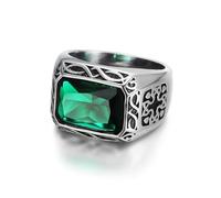 HETIMXIA Class Rectangle Cut Emerald Men's Ring Ring for men Cuban style Biker Stainless Steel Rings Iced Out Jewelry Punk Ring Hip Hop Heavy Metal Ring Cocktail Party Wedding Ceremony mens fashion