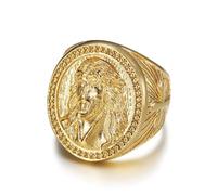 HETIMXIA Iced Out Christian Style Ring for Men - CZ Hip Hop 316 Stainless Steel Men's Ring - Radiant Biker Bling Cuban Style Iced Out Punk Club Heavy Metal Ceremony Plated Gold Father's Day Gift, 13