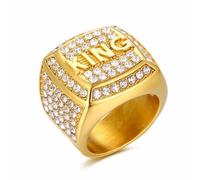 HETIMXIA Iced out KING Ring for men Smooth Square ring for women Hip Hop ring 316 Stainless Steel Radiant Biker Rings Bling Cuban style Iced Out Jewelry Punk Ring Club ring Heavy Metal ring Party