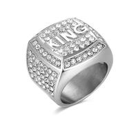 HETIMXIA Iced out KING Ring for men Smooth Square ring Hip Hop ring 316 Stainless Steel Radiant Biker Rings Bling Cuban style Iced Out Jewelry Punk Ring Club ring Heavy Metal ring Party Wedding