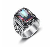 HETIMXIA Iced Out Multi-Color Stone Rings for Men - 316 Stainless Steel Square Pattern Religion's Rings, 8 UK, Metal, No Gemstone