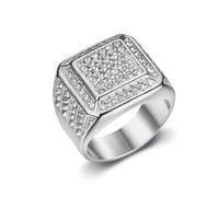 HETIMXIA Iced out Ring for men Smooth Square ring Hip Hop ring 316 Stainless Steel Radiant Biker Rings Bling Cuban style Iced Out Jewelry Punk Ring Club ring Heavy Metal ring Party Wedding Ceremony
