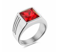 HETIMXIA Iced out Ruby Stone Rings for Men Couple Ring 316 Stainless steel Rings Men's Ring Square Pattern rings Jewelry for Men rings for Heavy Metal ring, 7 UK, Metal, No Gemstone