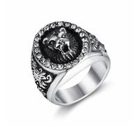 HETIMXIA Roaring Lion CZ Iced Out Ring Lion Head Rings for men Bling Biker 316 Stainless Steel Men's Ring Iced Out Jewelry Punk Ring Hip Hop Heavy Metal Cocktail Party Ring Vintage Animal Rings mens