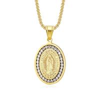 HETIMXIA Virgin Mary Iced Out Chain for men Santa Maria Round Pendant Necklace for men Mummy Egyptian Akhnaton Biker Stainless Steel Iced Out Jewelry men jewelry Cuban Link chain for women gifts for