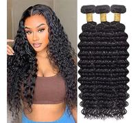 hetnear Deep Wave Bundles 16 7/20 Inch 100% Brazilian Virgin Human Hair 12A Unprocessed Human Hair Wet and Body Wave Double Weave