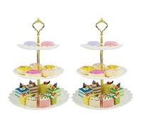 Hetoco 3-tier Gold Plastic Dessert Stand Cake Stand Cupcake Stand Holder Serving Platter for Party Wedding Home Decor - Set of 2