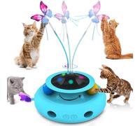 HETOO Cat Toys, 3-in-1 Interactive Cat Toy for Indoor Kitten with Feather Track Balls & Fluttering Butterfly,Moving Ambush Feather, USB Rechargeable Power Cat Toy For All Life Breeds Exercise (Blue)