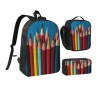 HETPLKD Bright Colored Pencils Backpack Set 3 PCS - 17 Inch Laptop Backpack with Lunch Bag, Waterproof Daypack Insulated Lunch Box Large Capacity Coin Pouch Personalized Gift