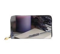 HETPLKD Lavender and Notebook Leather Wallet for Women Long Coin Purse Ultra Slim Credit Cards Holder Bifold Clutch