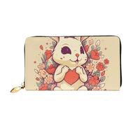 HETPLKD Rabbit Holding Heart Leather Wallet for Women Long Coin Purse Ultra Slim Credit Cards Holder Bifold Clutch