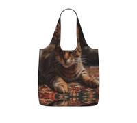 HETPLKD Reusable Shopping Bags Lightweight Foldable Grocery Bags In Pocket,Washable Large Tote Bags A Cat Lies Down Travel Shoulder Bag Gifts For Women Men
