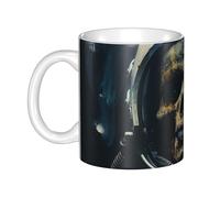 HETPLKD Skeleton In Space Suit Ceramic Coffee Mug 11oz Novelty Tea Cup With Handle Coffee Cup For Men Women Office Work