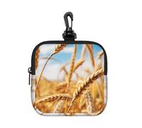 HETPLKD Small Neoprene Pouch, Mini Portable Makeup Bag With Carabiner Keychain Waterproof Travel Coin Purse Storage Bag Wheat Under The Sky Clutch Cosmetic Organizer For Women
