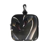 HETPLKD Small Neoprene Pouch, Mini Portable Makeup Bag With Carabiner Keychain Waterproof Travel Coin Purse Storage Bag Two Swans Clutch Cosmetic Organizer For Women