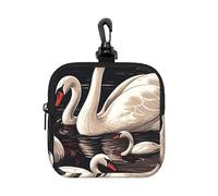 HETPLKD Small Neoprene Pouch, Mini Portable Makeup Bag With Carabiner Keychain Waterproof Travel Coin Purse Storage Bag Many Swans Clutch Cosmetic Organizer For Women