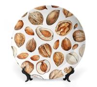 HETPLSD 10inch Elegant Bone China Decorative Plate with Stand, Hazelnuts And Almonds Wall Decor Plate Ceramic Ornaments Wall Or Table Display for Office, Home & Entryway Decor