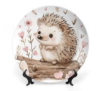 HETPLSD 10inch Elegant Bone China Decorative Plate with Stand, Hedgehog Sitting on Top Wall Decor Plate Ceramic Ornaments Wall Or Table Display for Office, Home & Entryway Decor