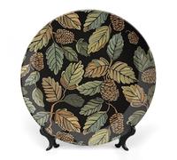 HETPLSD 10inch Elegant Bone China Decorative Plate with Stand, Light Olive Green Fruit Wall Decor Plate Ceramic Ornaments Wall Or Table Display for Office, Home & Entryway Decor