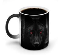 HETPLSD 11oz Color Changing Mug Black Red Eyed Wolf Coffee Mugs | Magic Ceramic Mug Heat Sensitive Coffee Mugs for Coffee & Tea, Novelty Tea Cup Gift for Mom, Birthday, Christmas, Halloween