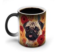 HETPLSD 11oz Color Changing Mug Pug Flower Coffee Mugs | Magic Ceramic Mug Heat Sensitive Coffee Mugs for Coffee & Tea, Novelty Tea Cup Gift for Mom, Birthday, Christmas, Halloween
