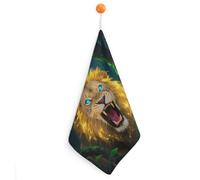 HETPLSD 1PCS Fluorescent Lion Hand Towels, 11.8x11.8 Inch Microfiber Kitchen Towels with Hanging Loop, Super Absorbent & Fast Drying Small Towel for Bathroom Kitchen