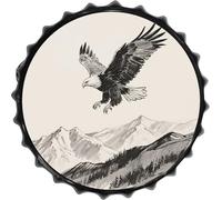 HETPLSD 1PCS Metal Tin Sign 11.8 Inch - Beer Bottle Cap Shaped, Cafe Decoration Vintage Iron Signs Soaring Eagle Wall Art Plaque for Home Bar, Man Cave & Kitchen