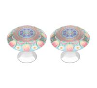 HETPLSD 2 Pack Stainless Steel Cabinet Knobs, Bohemian Mandala Flower Drawer Pull Single Hole with Screws, Durable Cabinet Hardware for Kitchen, Dressers, 1.1 Inch Diameter