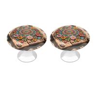 HETPLSD 2 Pack Stainless Steel Cabinet Knobs, Boho Floral Mandala Drawer Pull Single Hole with Screws, Durable Cabinet Hardware for Kitchen, Dressers, 1.1 Inch Diameter