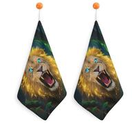 HETPLSD 2PCS Fluorescent Lion Hand Towels, 11.8x11.8 Inch Microfiber Kitchen Towels with Hanging Loop, Super Absorbent & Fast Drying Small Towel for Bathroom Kitchen