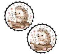 HETPLSD 2PCS Metal Tin Sign 11.8 Inch - Beer Bottle Cap Shaped, Cafe Decoration Vintage Iron Signs Hedgehog Sitting on Top Wall Art Plaque for Home Bar, Man Cave & Kitchen