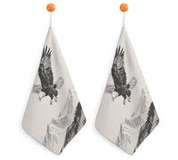 HETPLSD 2PCS Soaring Eagle Hand Towels, 11.8x11.8 Inch Microfiber Kitchen Towels with Hanging Loop, Super Absorbent & Fast Drying Small Towel for Bathroom Kitchen