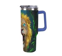 HETPLSD 40 Oz Stainless Steel Tumbler with Straw - Leakproof Lid | BPA-Free | Cup Holder Friendly, Fluorescent Lion Coffee Cup Vacuum Insulated Travel Mug for Hot & Cold Drinks