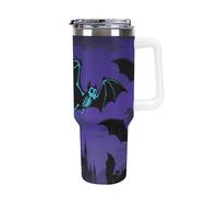 HETPLSD 40 Oz Stainless Steel Tumbler with Straw - Leakproof Lid | BPA-Free | Cup Holder Friendly, Halloween Flying Bat Coffee Cup Vacuum Insulated Travel Mug for Hot & Cold Drinks