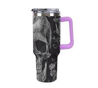 HETPLSD 40 Oz Stainless Steel Tumbler with Straw - Leakproof Lid | BPA-Free | Cup Holder Friendly, Skull Skeleton_78535913 Coffee Cup Vacuum Insulated Travel Mug for Hot & Cold Drinks