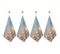 HETPLSD 4PCS Sea Shells and Starfish Hand Towels, 11.8x11.8 Inch Microfiber Kitchen Towels with Hanging Loop, Super Absorbent & Fast Drying Small Towel for Bathroom Kitchen