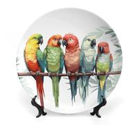 HETPLSD 6inch Elegant Bone China Decorative Plate with Stand, Colorful Parrots On Tree Wall Decor Plate Ceramic Ornaments Wall Or Table Display for Office, Home & Entryway Decor