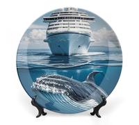 HETPLSD 6inch Elegant Bone China Decorative Plate with Stand, Cruise Ship Ocean Killer Whale Wall Decor Plate Ceramic Ornaments Wall Or Table Display for Office, Home & Entryway Decor