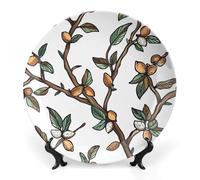 HETPLSD 6inch Elegant Bone China Decorative Plate with Stand, Leaves And Nuts Wall Decor Plate Ceramic Ornaments Wall Or Table Display for Office, Home & Entryway Decor