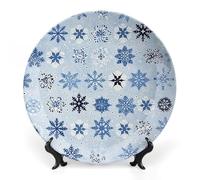 HETPLSD 7inch Elegant Bone China Decorative Plate with Stand, Blue And Light Blue Wall Decor Plate Ceramic Ornaments Wall Or Table Display for Office, Home & Entryway Decor