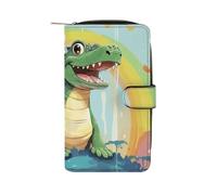 HETPLSD A Cute Crocodile on A Rainbow Background Bifold Wallet for Men & Women, Slim PU Leather Wallets with 12 Card Slots | Zipper Cash Pocket | ID Window, Compact Travel Wallet for Daily Use