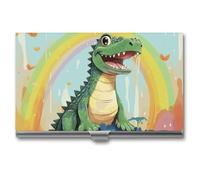 HETPLSD A Cute Crocodile on A Rainbow Background Business Card Holder, Slim Metal Name Cards Organizer, Professional Business Card Case for Men & Women