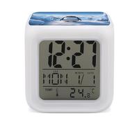 HETPLSD Alarm Clock 3.1 Inch with 7 Color Night Light, LED Display, Time/Date/Temperature, Modern Geometric Design, Penguin Antarctica Ice Digital Clock for Home & Office