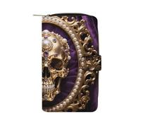 HETPLSD Baroque Metal Skull Bifold Wallet for Men & Women, Slim PU Leather Wallets with 12 Card Slots | Zipper Cash Pocket | ID Window, Compact Travel Wallet for Daily Use