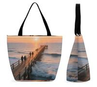 HETPLSD Beach Sunset Ocean Waves Tote Bag, Stylish Women's Handbags Large Capacity, Durable Oxford Grocery Bag for Work, Shopping