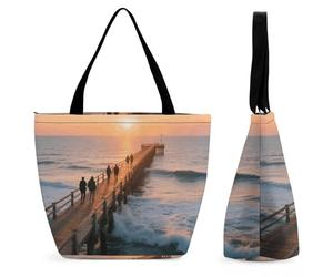 HETPLSD Beach Sunset Ocean Waves Tote Bag, Stylish Women's Handbags Large Capacity, Durable Oxford Grocery Bag for Work, Shopping